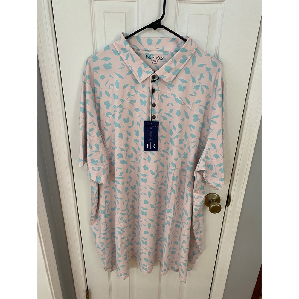Felix Rex Polo Shirt Mens 3XL Pink Turquoise James II Floral Leaf Performance